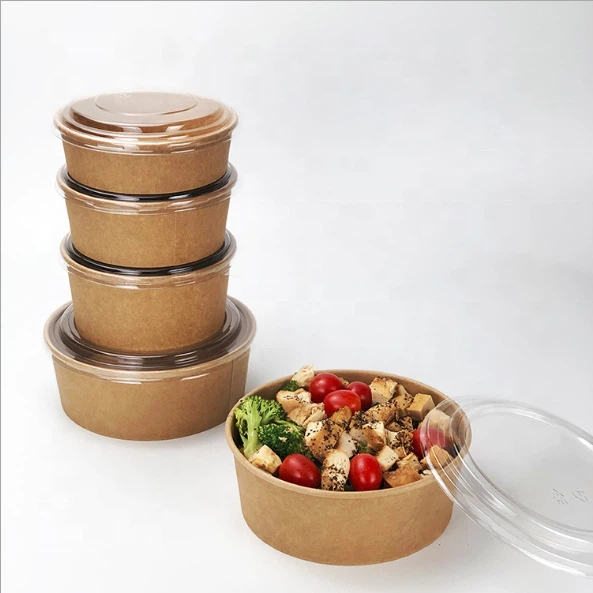 Hokom Take Away Eco Friendly Disposable Brown Kraft /White Paper Salad Bowl